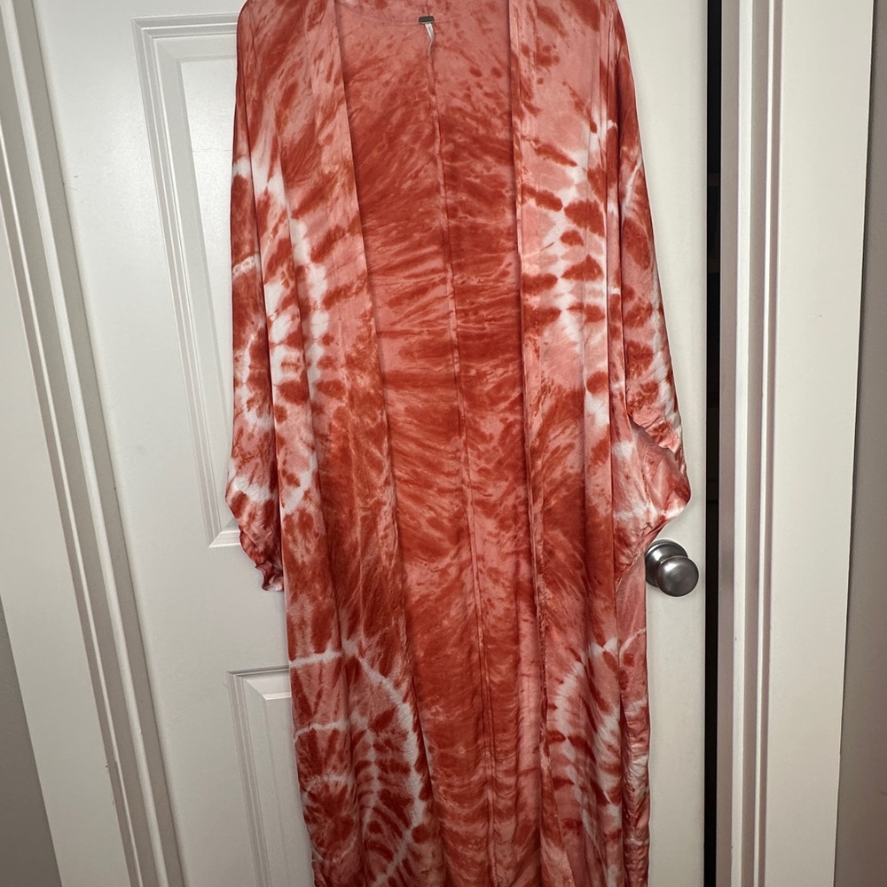 Young Fabulous & Broke YFB O/S Peach Tie Dye Kimono Duster Beach Long Cover Up